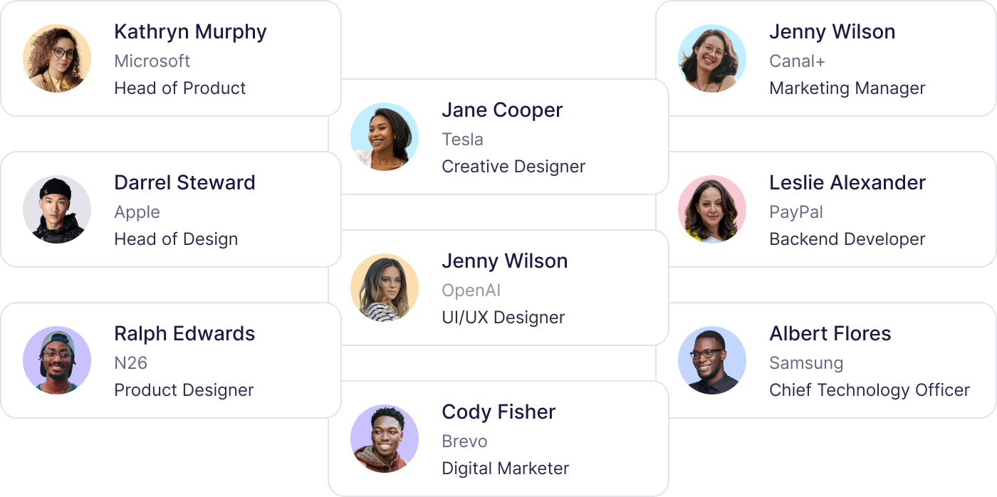 Candidate profile cards from a high-volume hiring pipeline